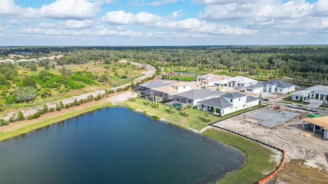 drone / aerial view featuring a water view