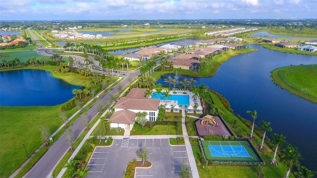 aerial view with a water view