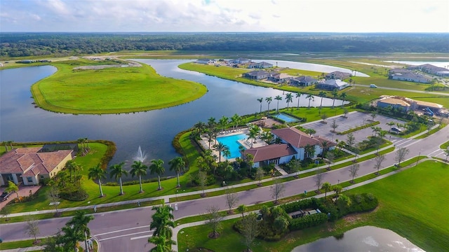 aerial view with a water view