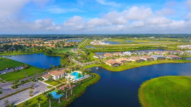 aerial view featuring a water view