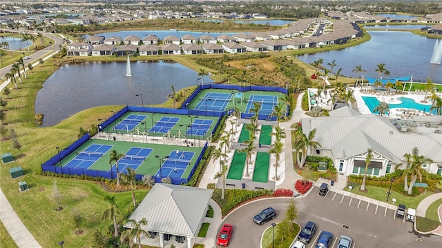 aerial view with a water view