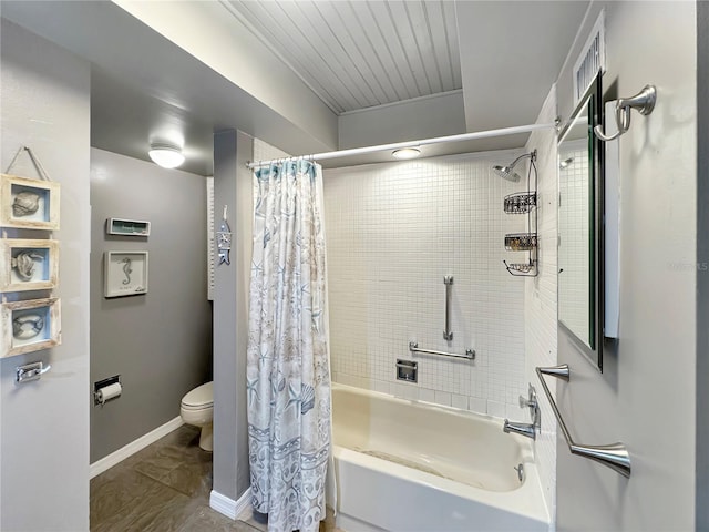 bathroom featuring toilet and shower / bath combo with shower curtain