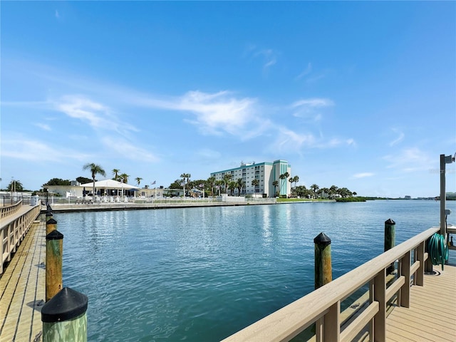 dock area featuring a water view