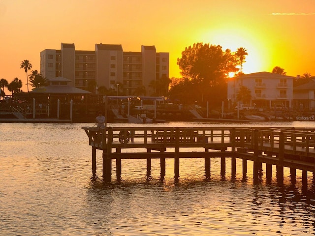 view of dock with a water view