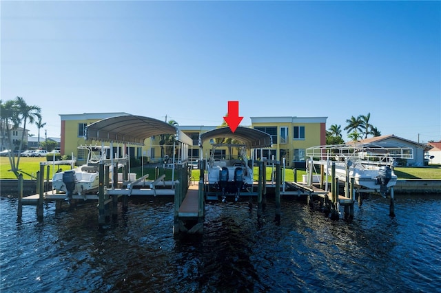 dock area with a water view