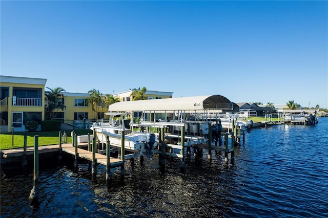 view of dock with a water view