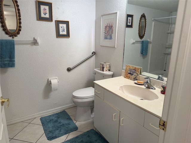 full bathroom featuring toilet, tile patterned floors, shower / washtub combination, and vanity