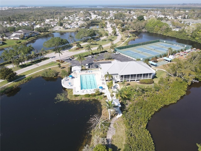 aerial view with a water view