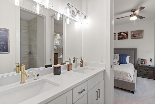 bathroom featuring vanity and ceiling fan