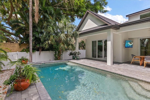 view of swimming pool with a patio