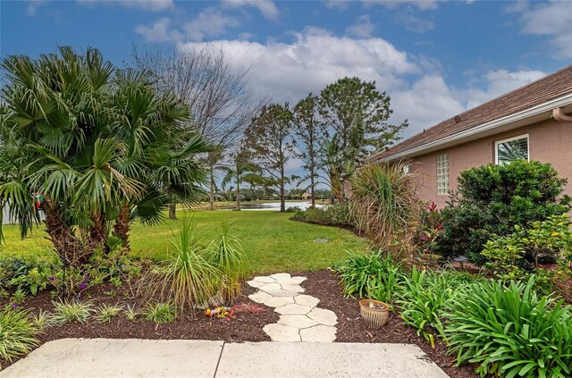 view of yard with a water view