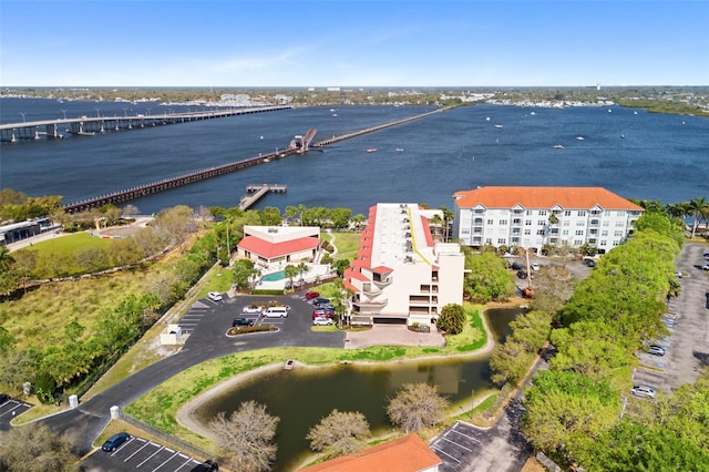 aerial view with a water view