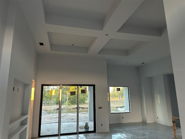 interior space with beam ceiling and coffered ceiling