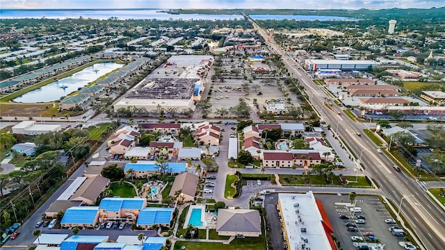 aerial view with a water view