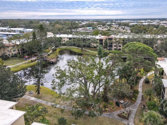 aerial view with a water view