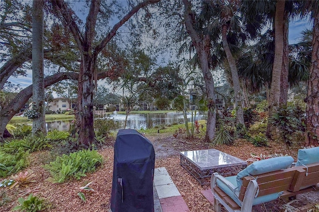 view of patio / terrace with a water view