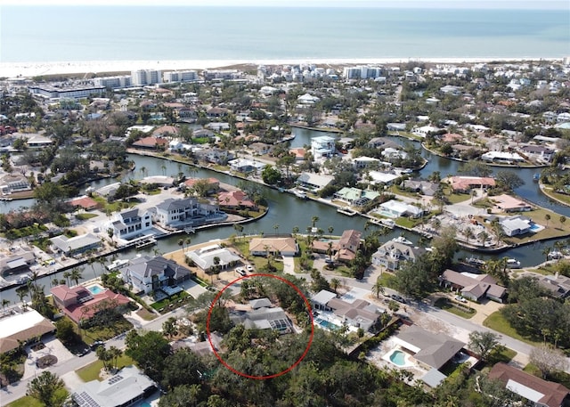 bird's eye view featuring a water view