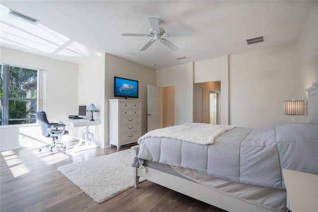 bedroom featuring ceiling fan and wood-type flooring