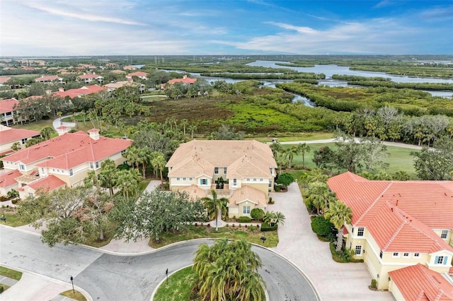 aerial view with a water view