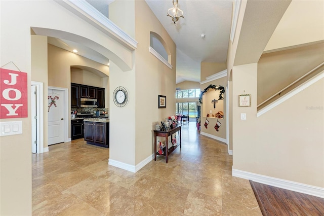 hallway with a high ceiling