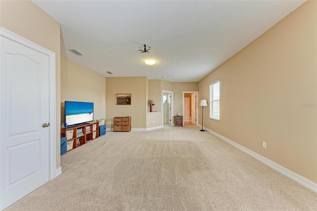 living room featuring light colored carpet