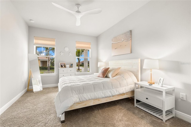 bedroom featuring ceiling fan and carpet floors