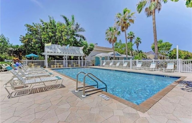 view of pool featuring a gazebo and a patio area