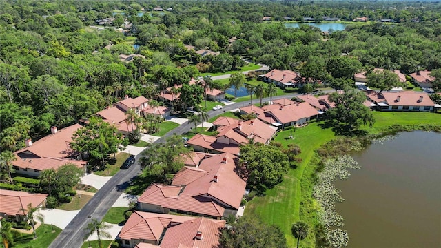 aerial view featuring a water view