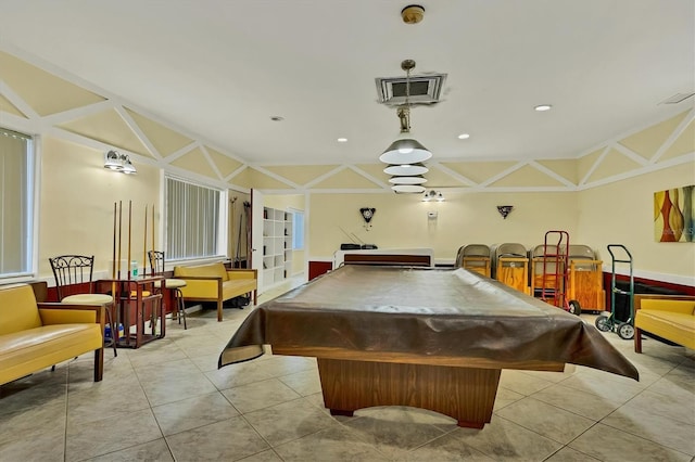 playroom with light tile patterned floors and billiards