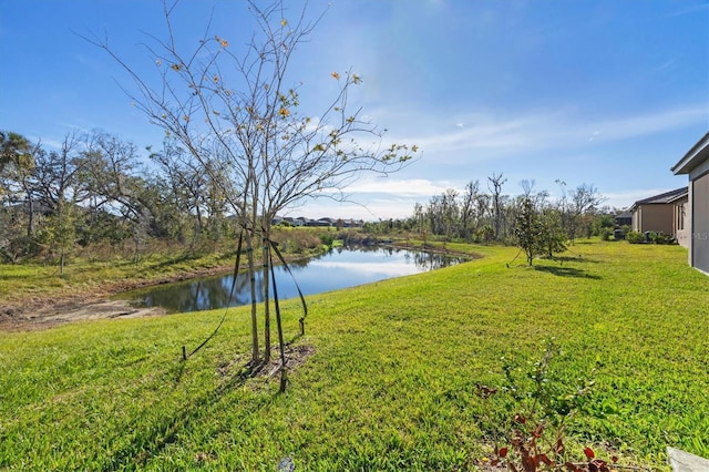 view of yard with a water view