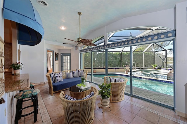 sunroom with lofted ceiling