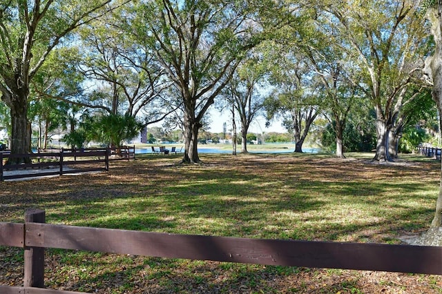 view of community featuring a yard and a water view