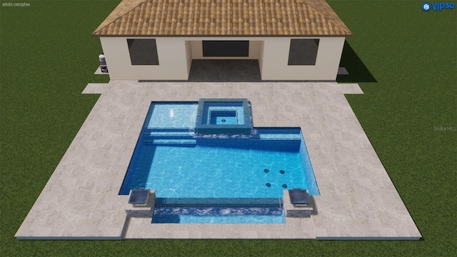 view of swimming pool with an in ground hot tub