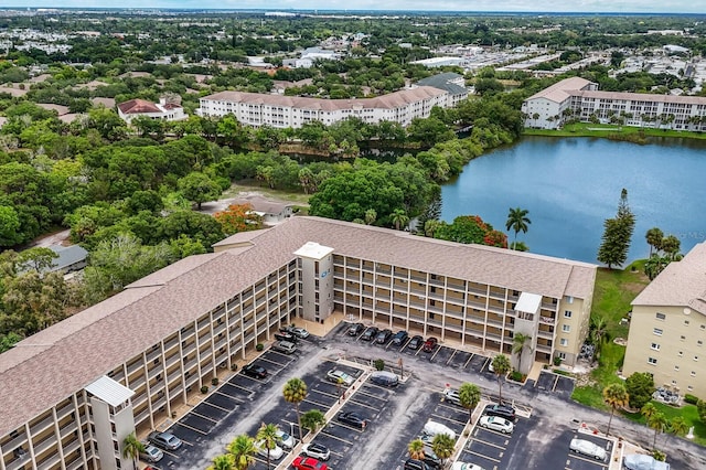 aerial view with a water view