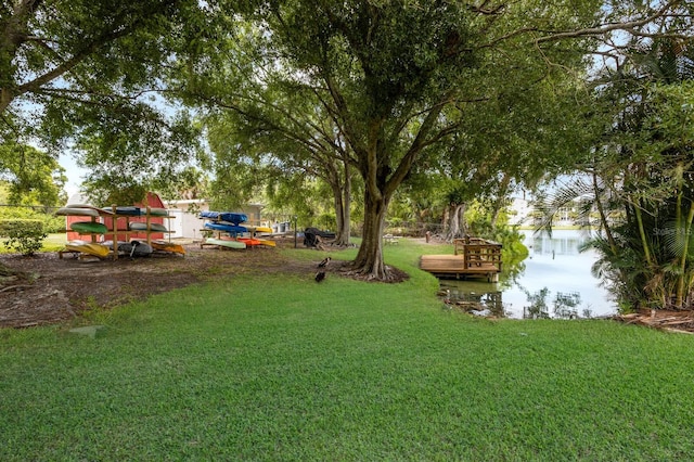 view of yard with a water view