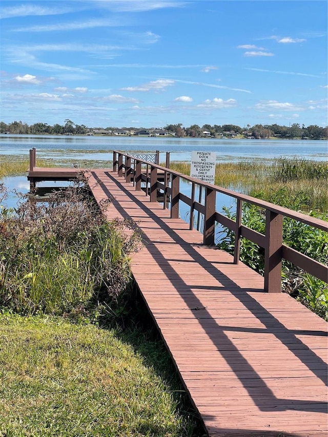 view of dock featuring a water view