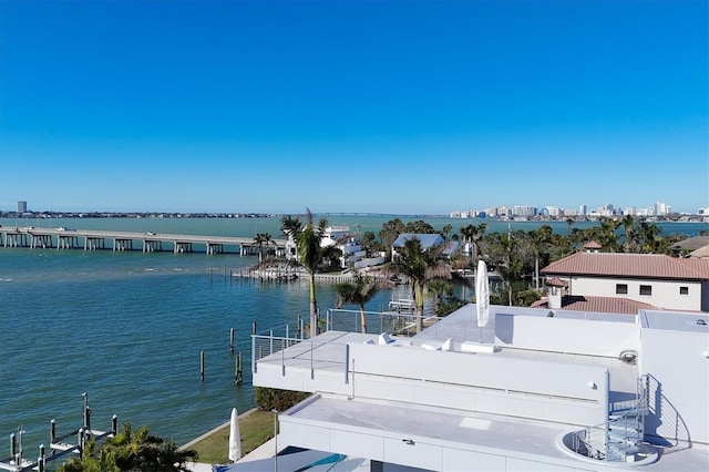 view of dock with a water view