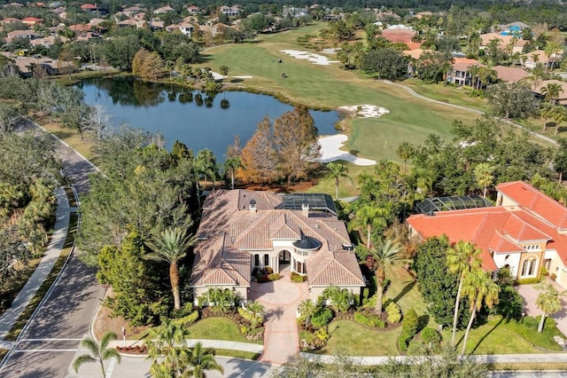 aerial view with a water view