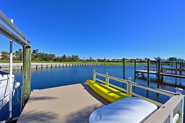 view of dock with a water view