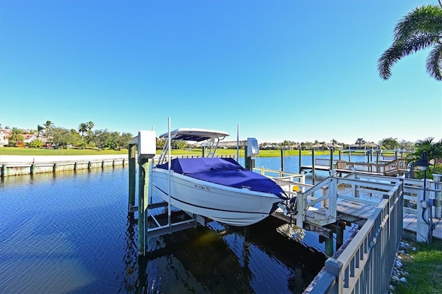 dock area with a water view