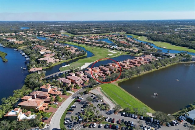 aerial view with a water view