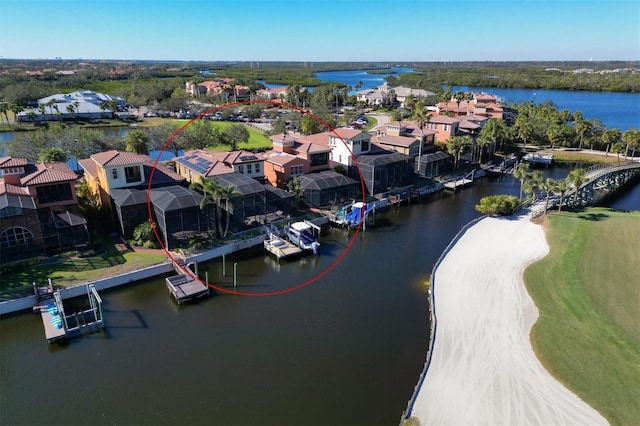 bird's eye view featuring a water view