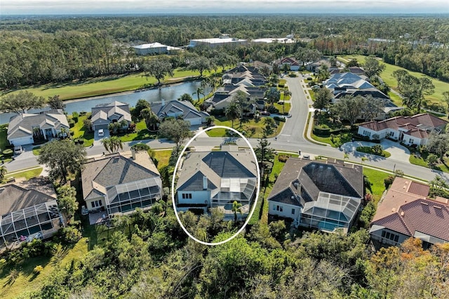 aerial view with a water view