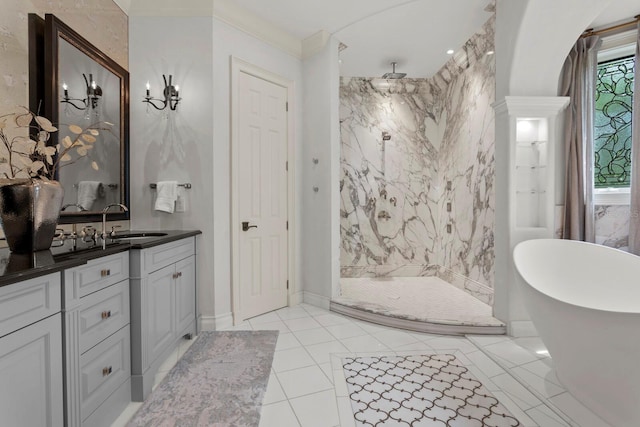 bathroom featuring vanity and separate shower and tub