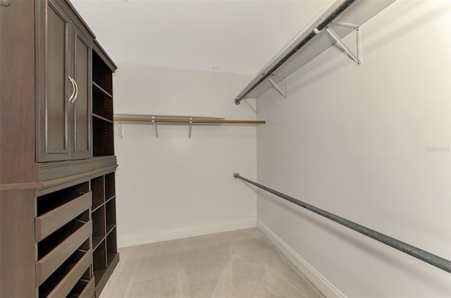 walk in closet with light carpet