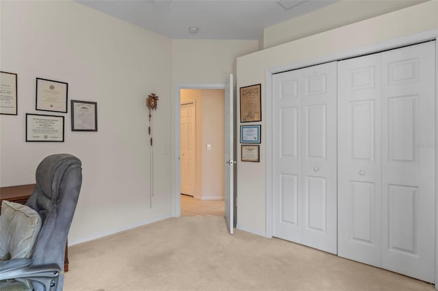 view of carpeted home office