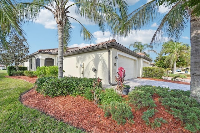 exterior space with a garage