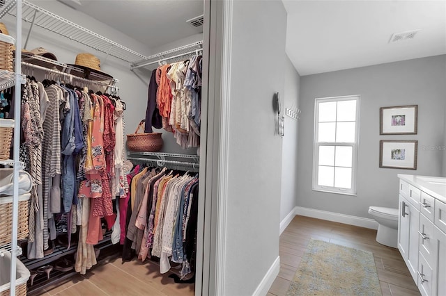 walk in closet featuring light hardwood / wood-style flooring