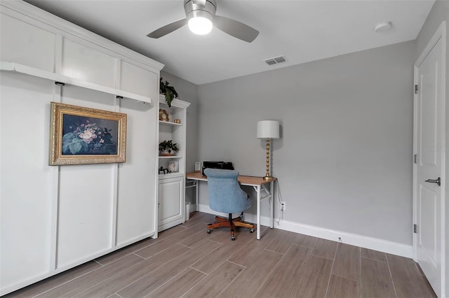 home office featuring ceiling fan