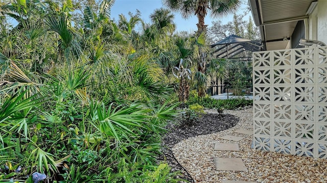 view of yard with glass enclosure